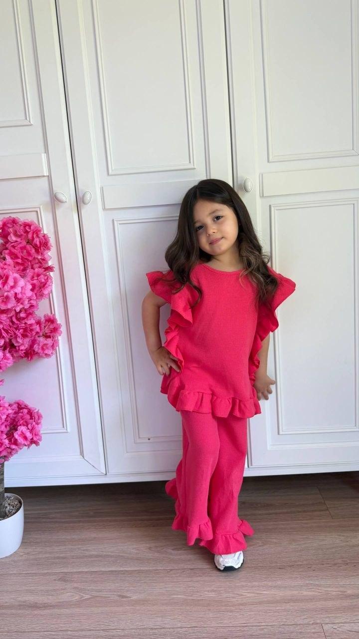 Waffle Watermelon Ruffle Pants Set