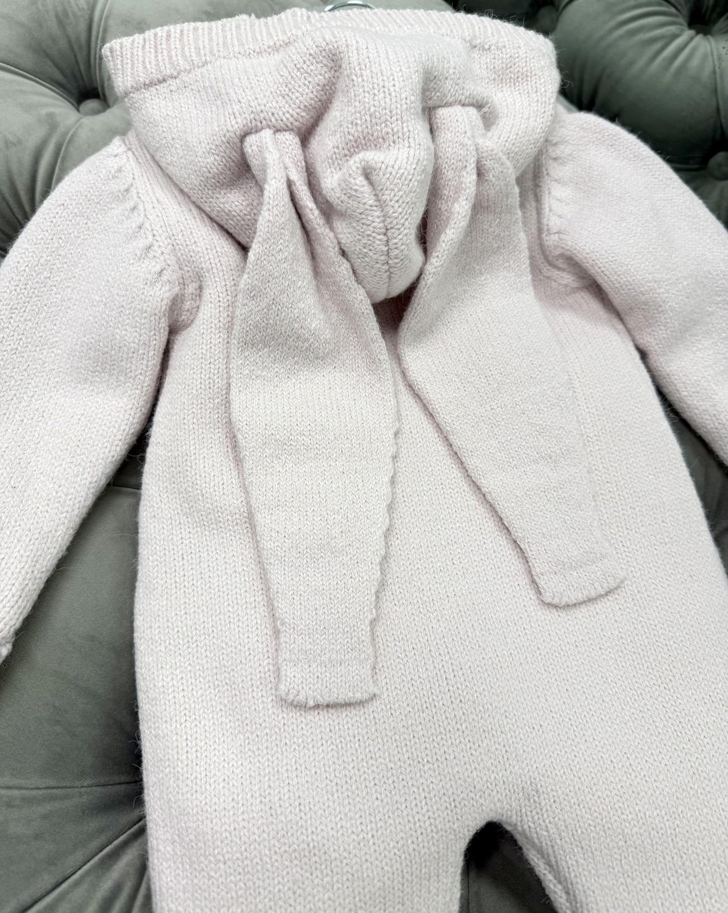 Babymy - Knit Bunny hooded romper zip up Pink