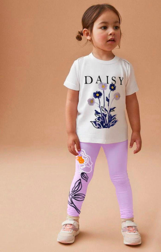 Girls Daisy tshirt and leggings set - Purple