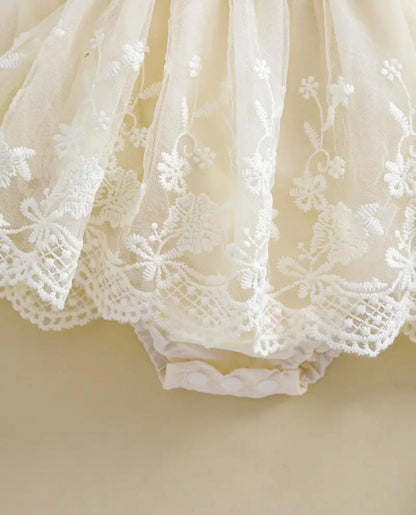 Baby Elegant Flower Embroidery Romper Dress with Headband