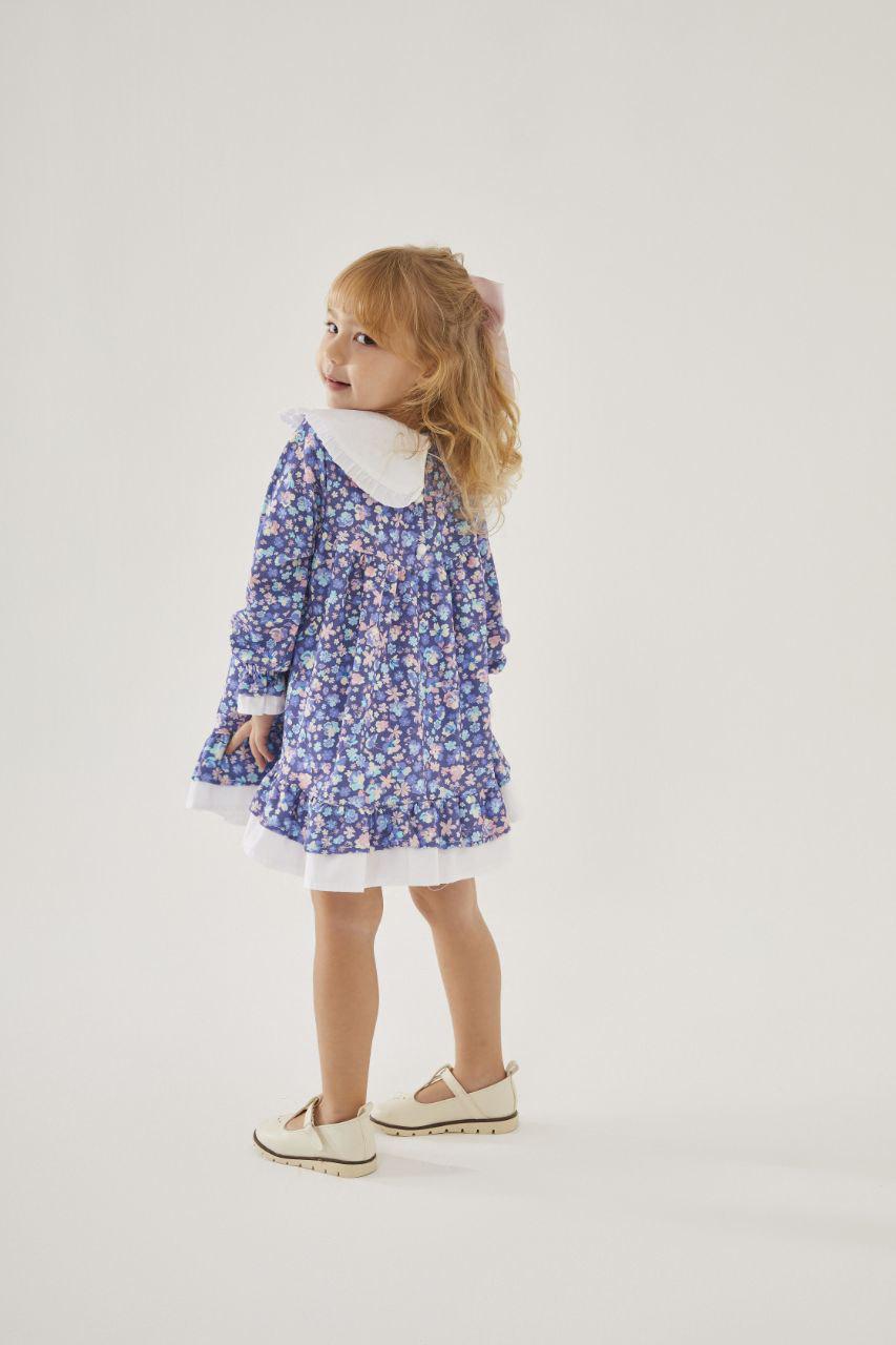 Cotton Dress Blue Flowers with Lilac Bow