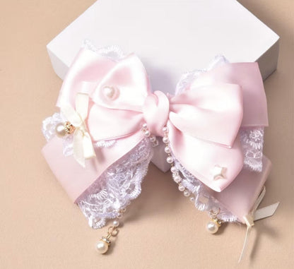 Pink Bows and Pearl Hairclip