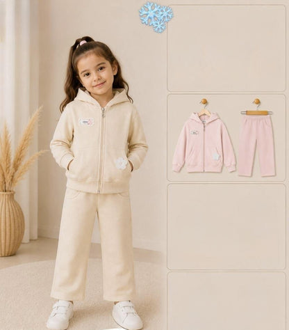 Light Pink 3D Flower Fleece Tracksuit Set