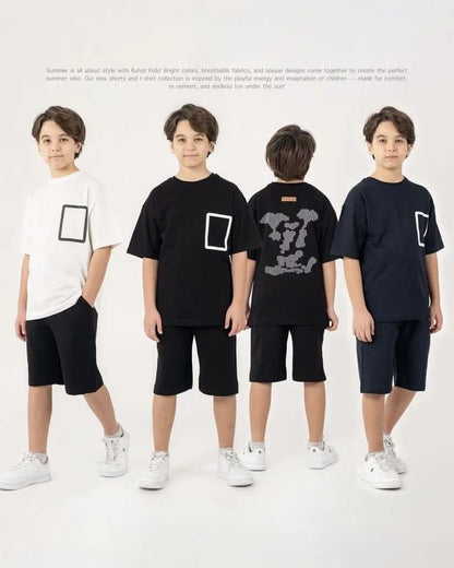 Boys Black Simple Design Tshirt and Shorts Set