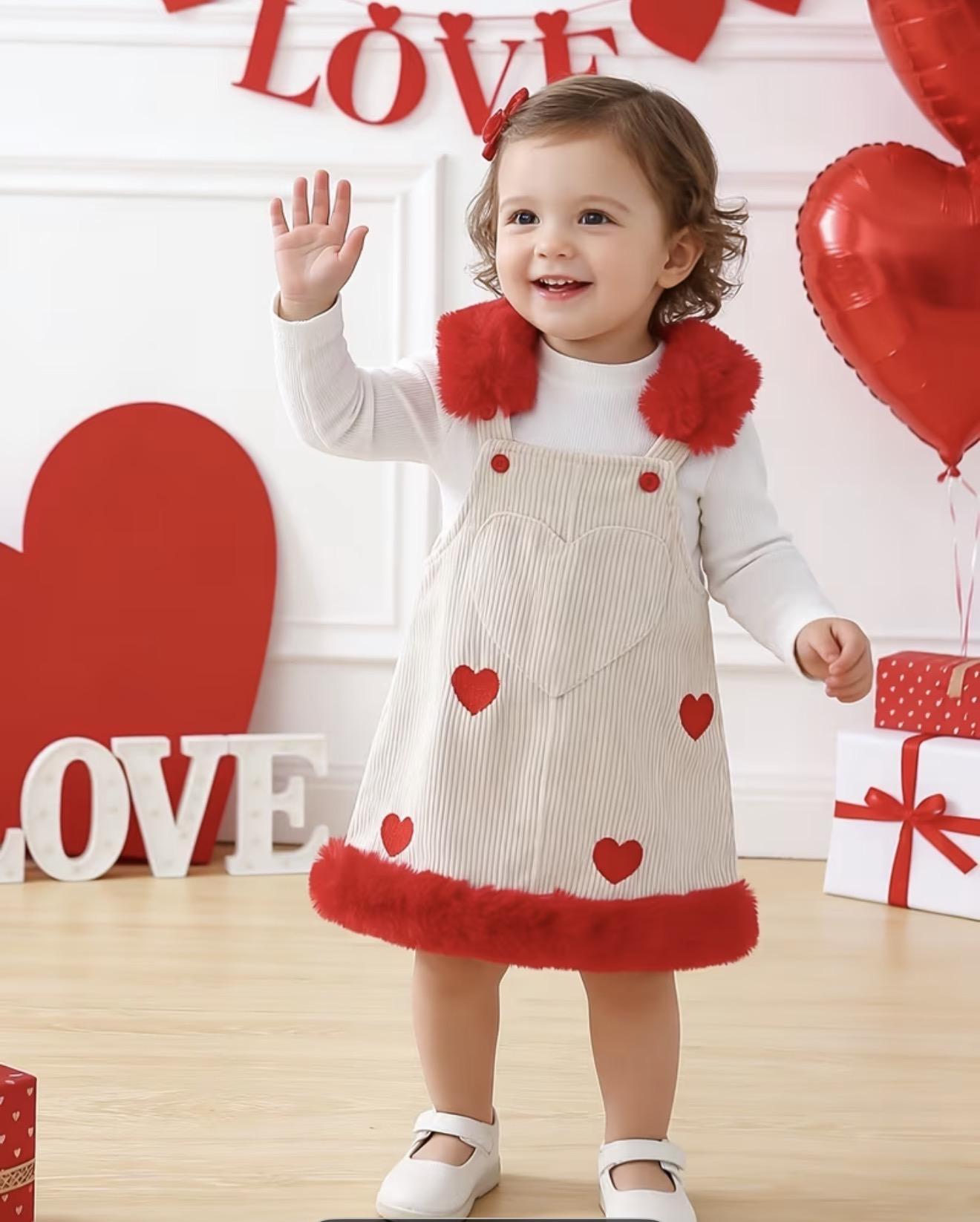 Girls Heart Patch Overall Dress