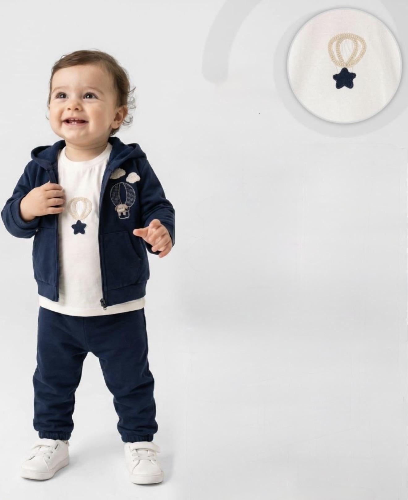 3 Piece Set - Navy Baby Boy Hot Air Balloon Set