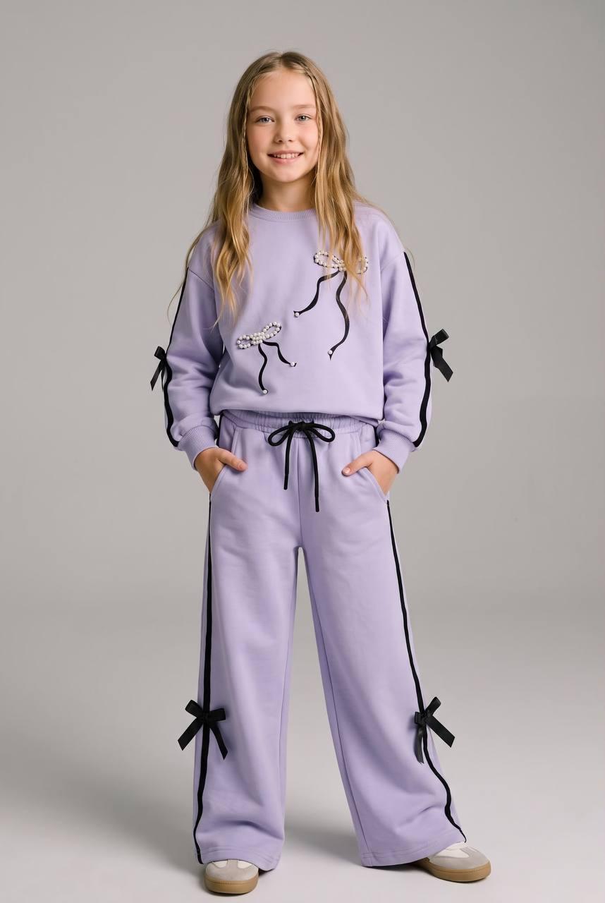 Purple Sweatsuit with Black Bows Set