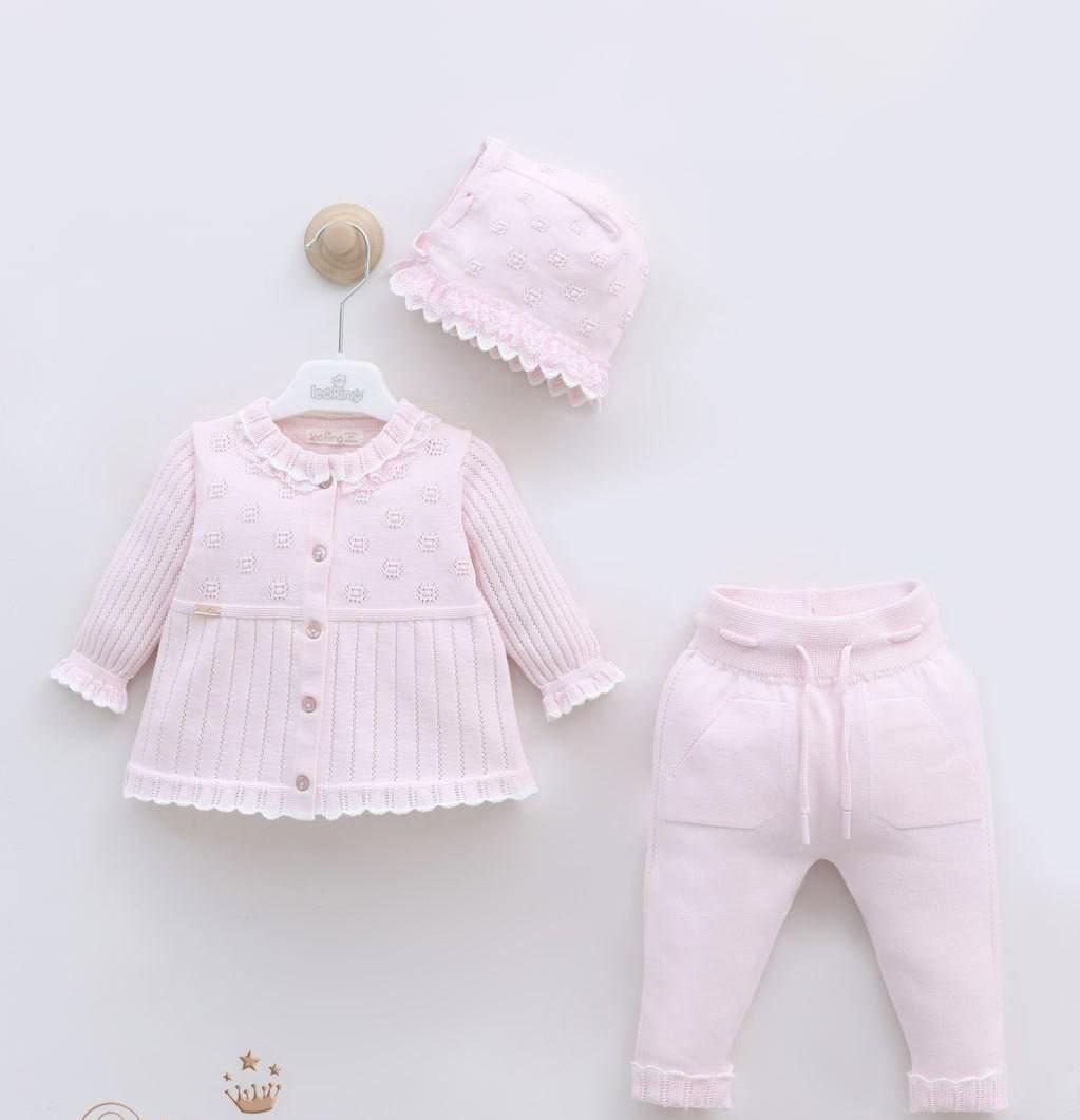 Leo King Pink Knit 3 Piece Set with Hat