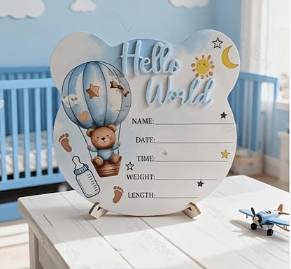 Wooden Childrens Birth Milestone "Hello World"