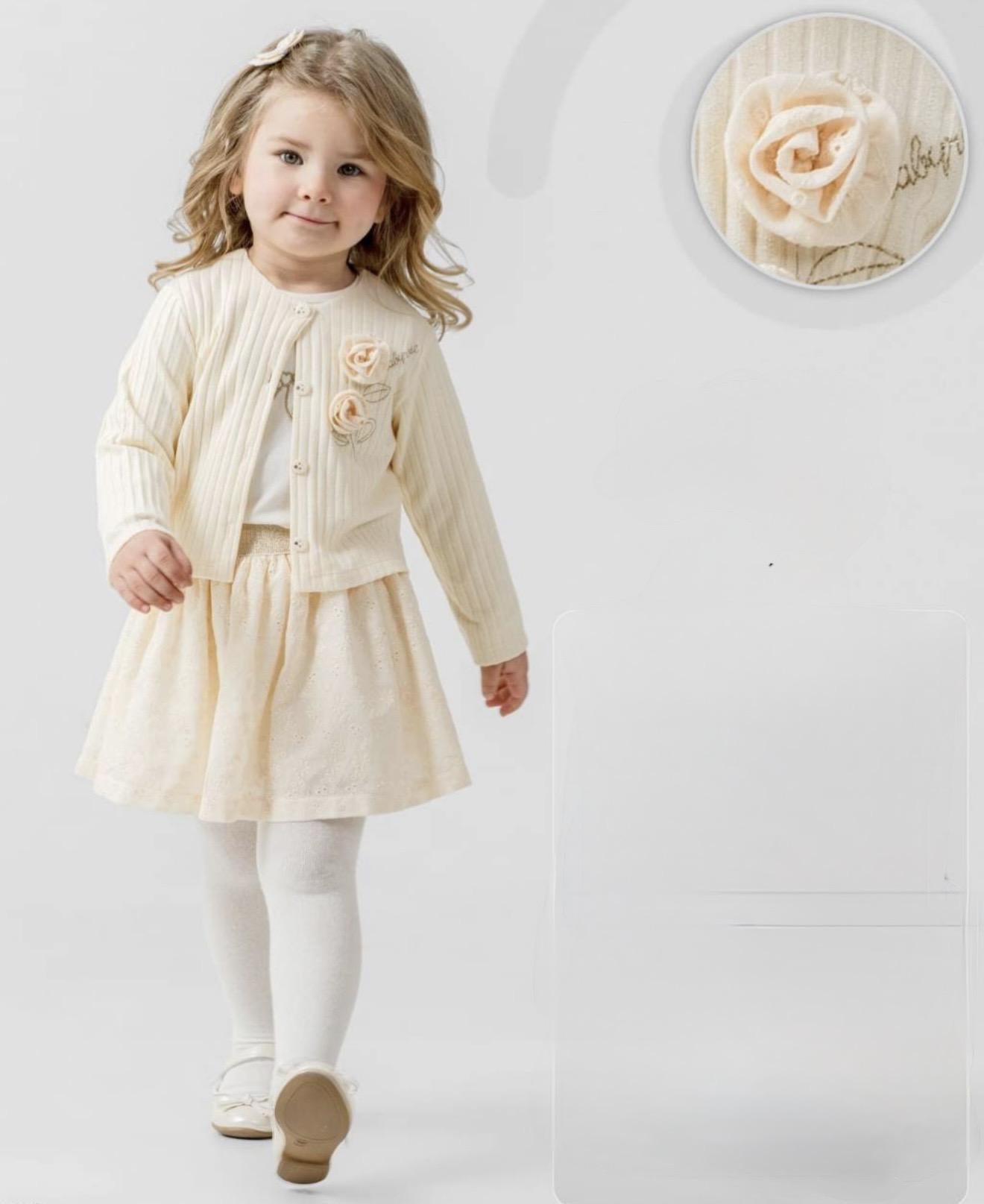 Babyrose Girls Ivory 3-Piece Set Cardigan with Lace Skirt
