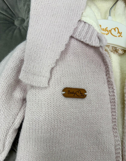 Babymy - Knit Bunny hooded romper zip up Pink
