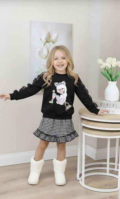 Fashion Girl Long Sleeve Top and Skirt