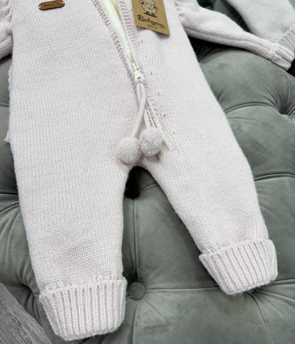 Babymy - Knit Bunny hooded romper zip up Pink