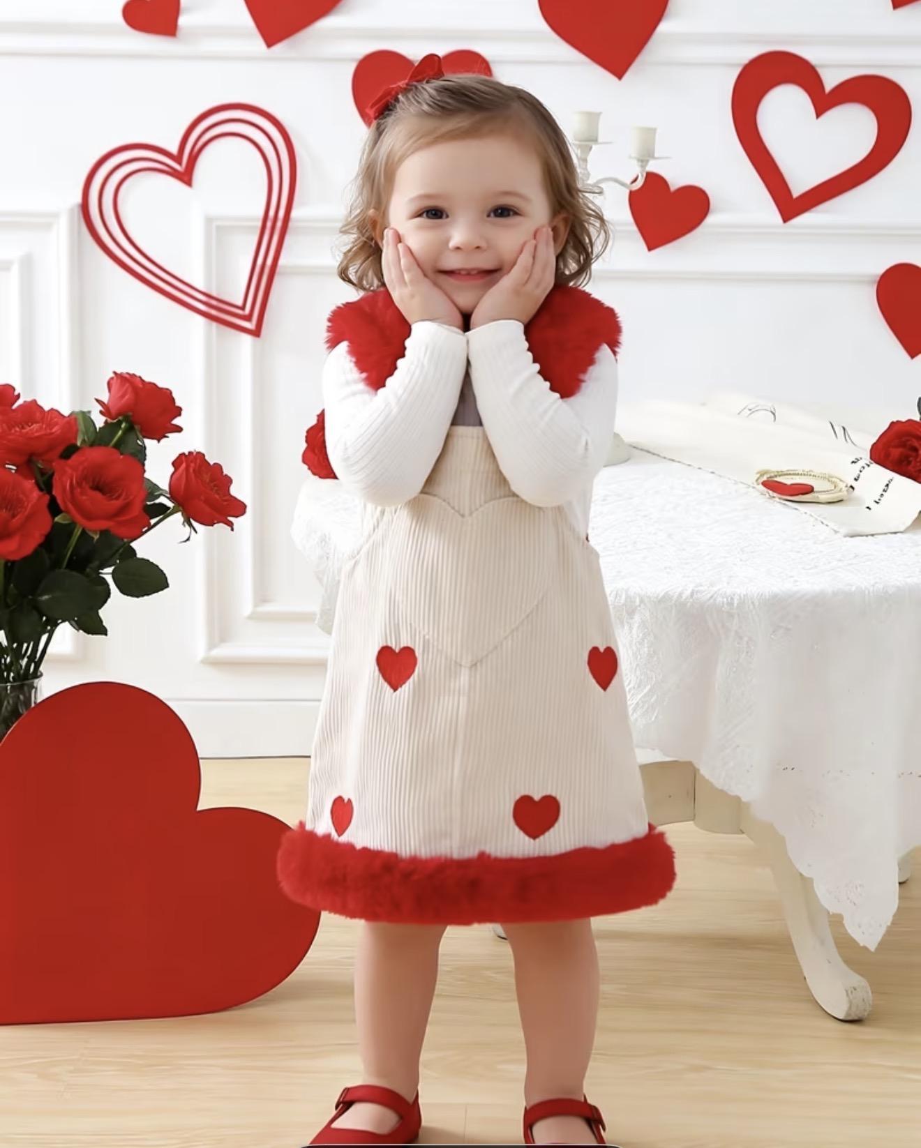 Girls Heart Patch Overall Dress