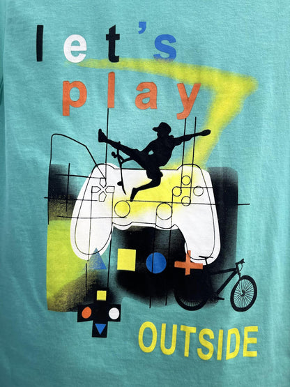 Boys Bluish Green Tshirt and Grey Shorts - Lets Play