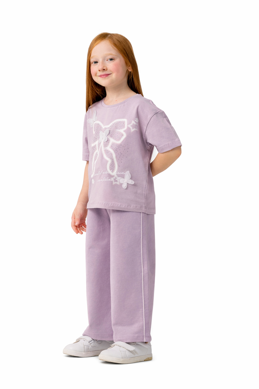 Lilac Butterfly 2 Piece Set - Tshirt and Flare Pants