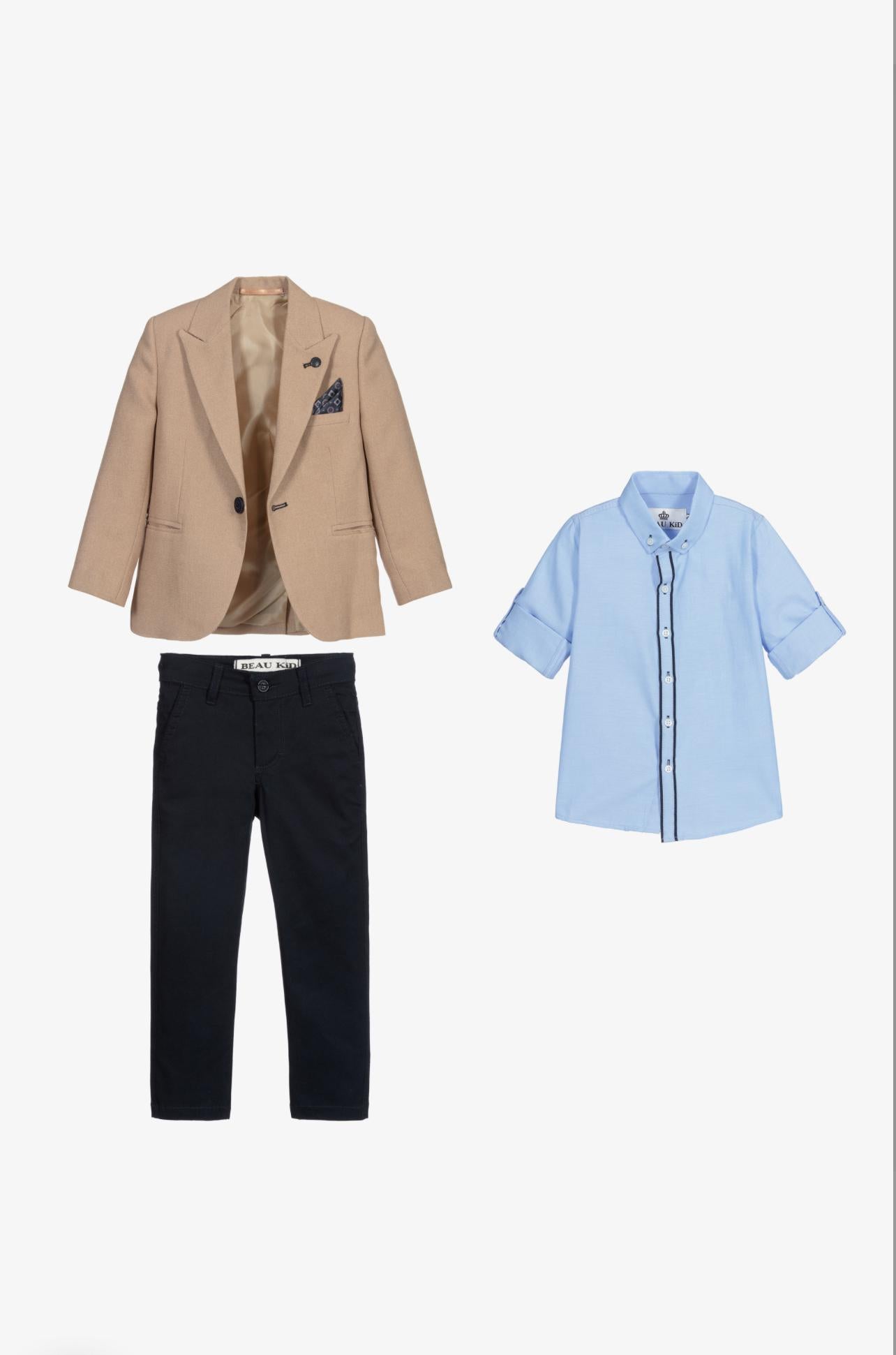 Henry-Camel Suit With Belt And Bowtie