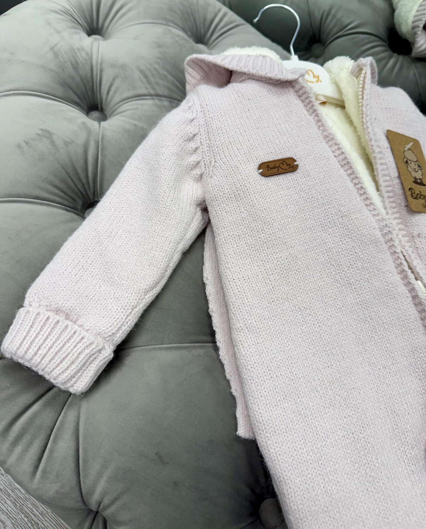 Babymy - Knit Bunny hooded romper zip up Pink