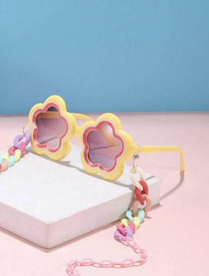 Multi Color Flower Shaped Sunglasses with Chain