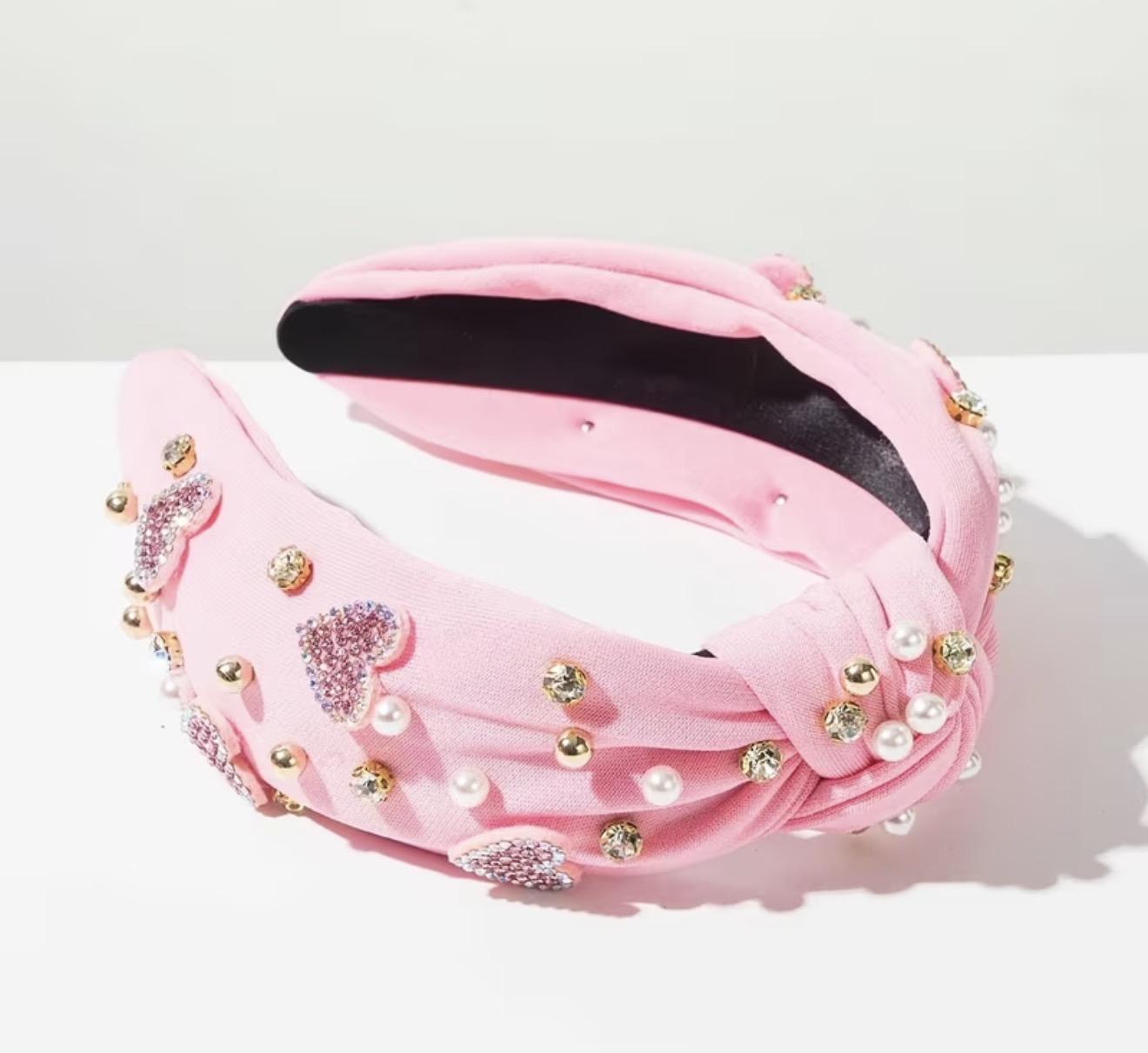 Pink Heart Rhinestone Headband