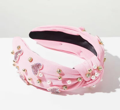 Pink Heart Rhinestone Headband