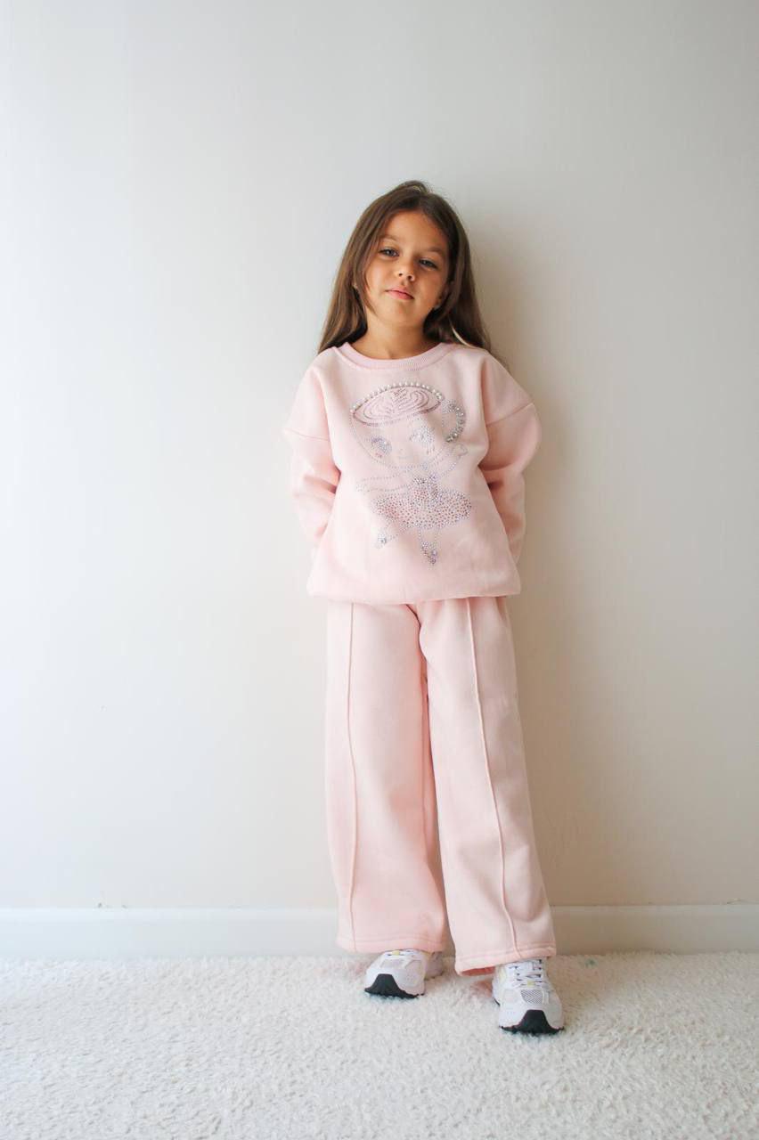 Ballerina Cappucina light pink fleece sweatsuit with studs