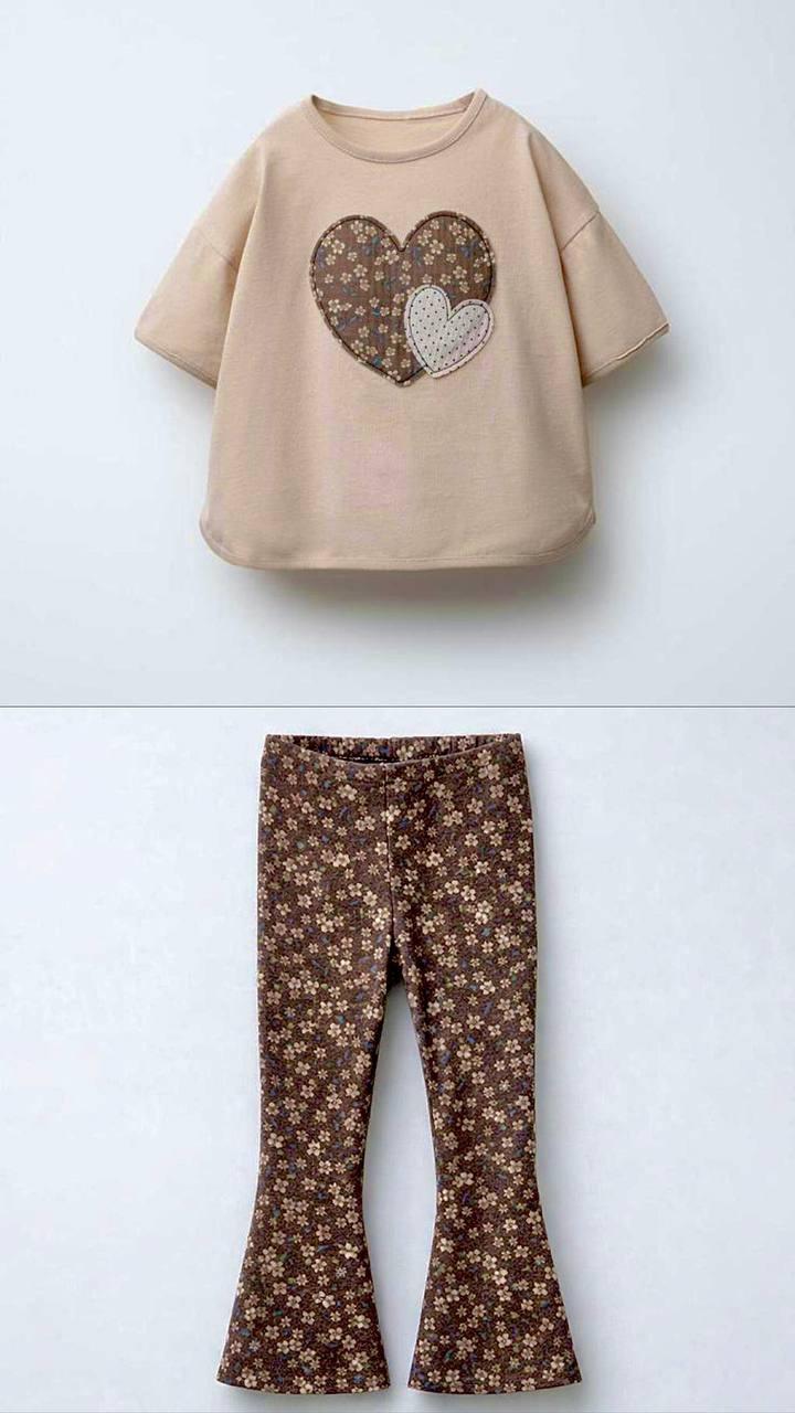 Girl beige heart set with flare leggings