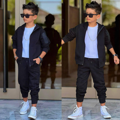 Boy 3 Piece Bam Bam - Black Zip Up Hoodie Set