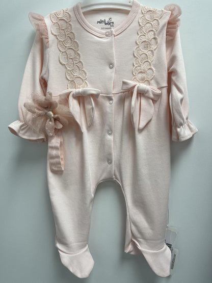Baby Girl Pink Romper with Bows and Headband