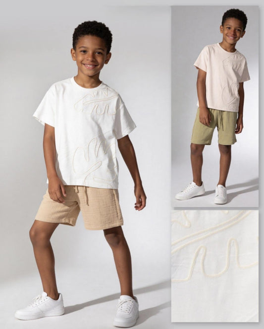 Boy White Tshirt with Beige Shorts Set