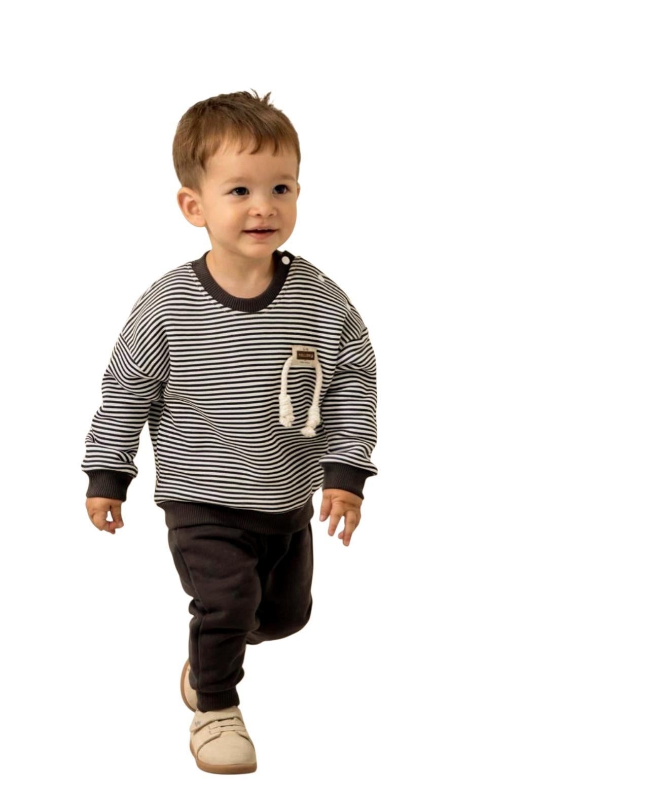 Baby Boy Brown Sweatpants with Stripe Top