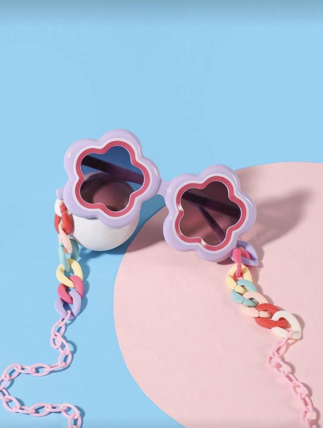 Purple Flower Shaped Sunglasses with Chain