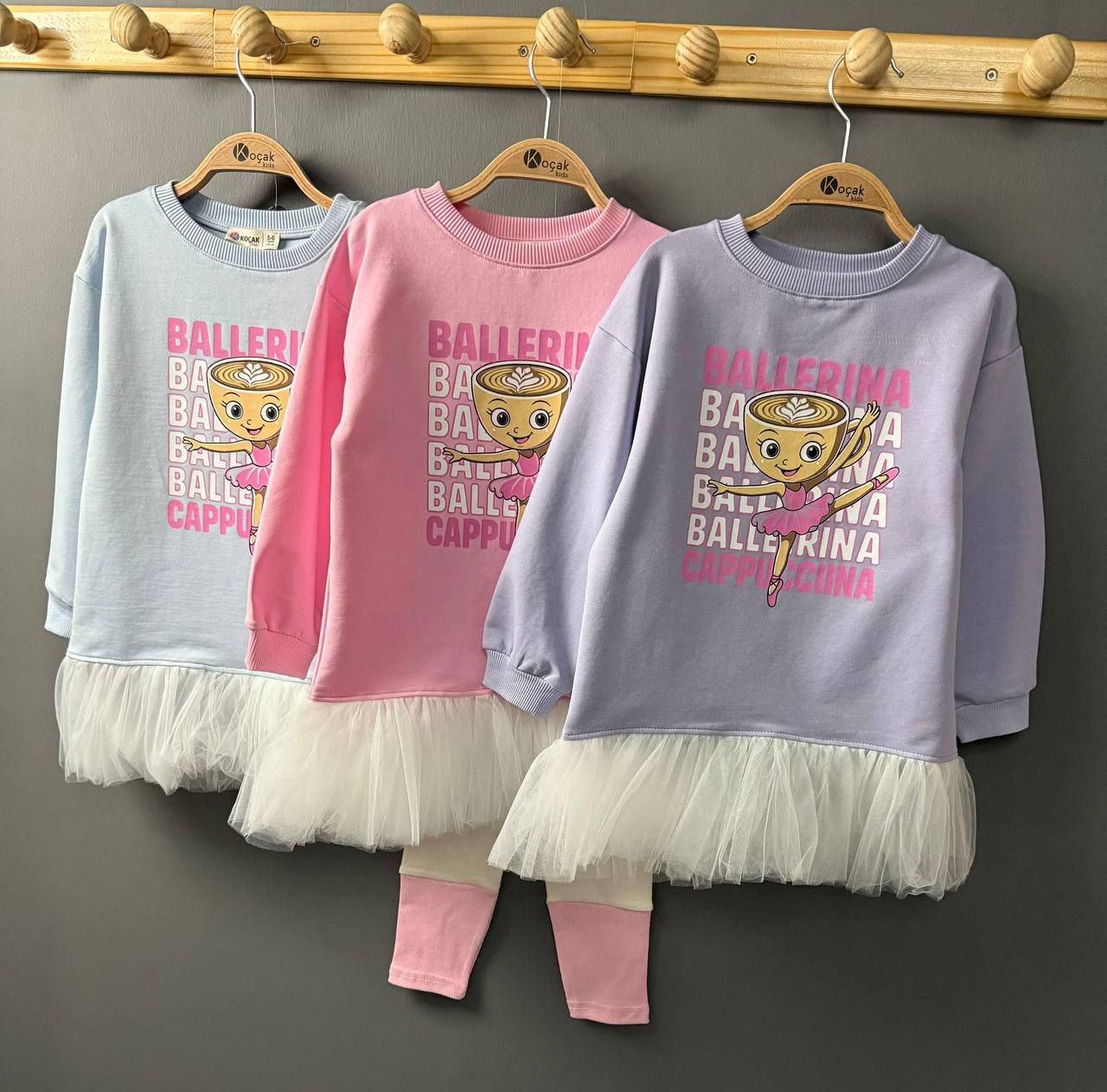 Blue Ballerina Cappucina Tunik with Tule and Leggings Set