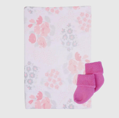 Baby Receiving Blanket & Sock Single Cupcake Gift - Floral