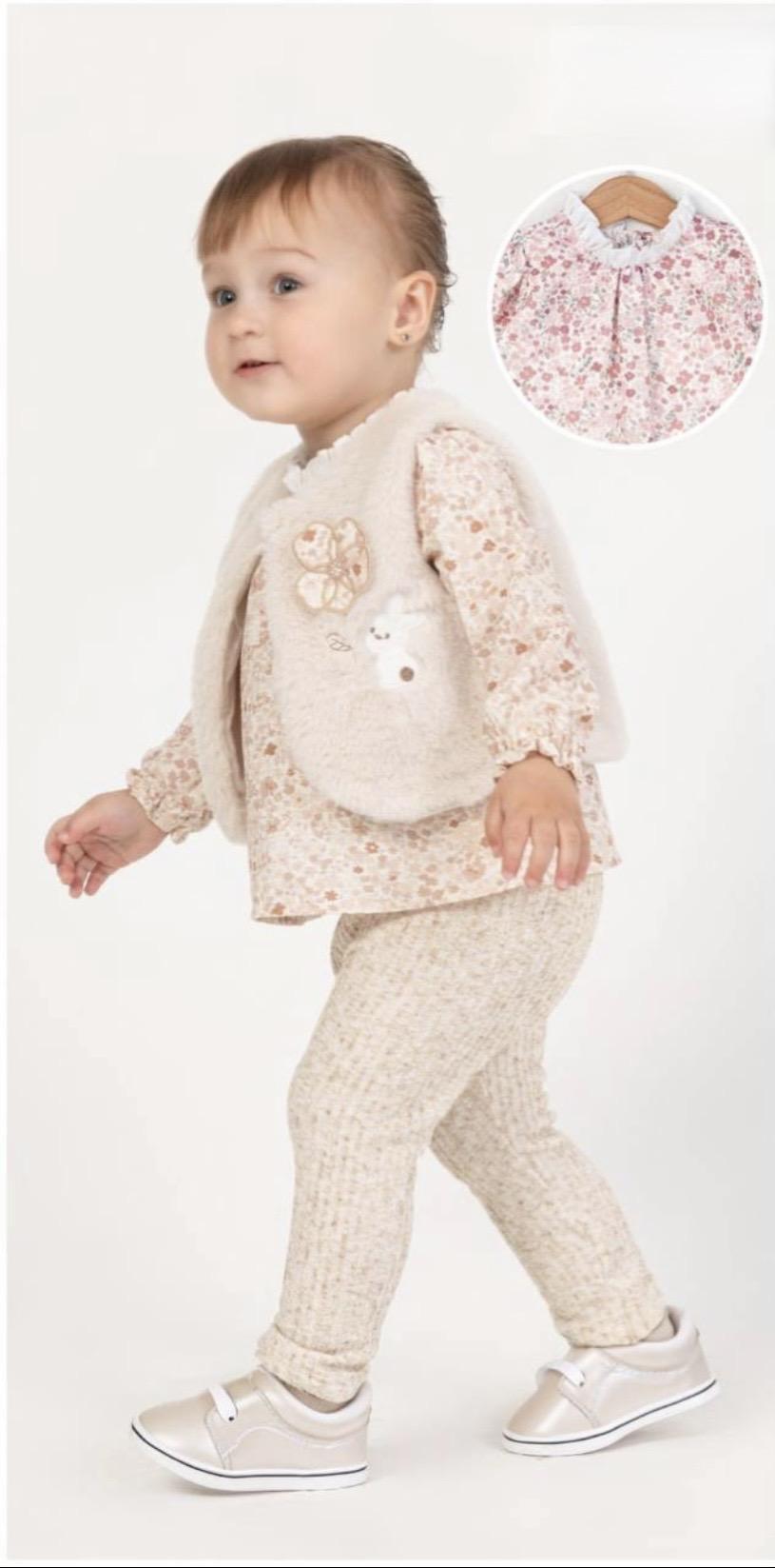 Baby Girl - 3 Piece Set Vest and Linen Top with Leggings