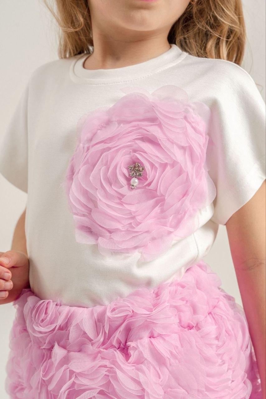 Elegant 3-D Pink Flower Top & Skirt Set