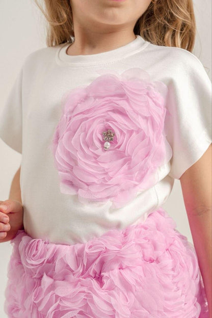 Elegant 3-D Pink Flower Top & Skirt Set