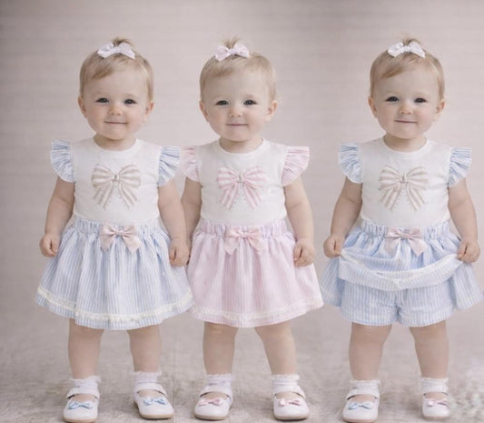 Baby Girl Pink Bow with Rhinestones Top and Skort Set