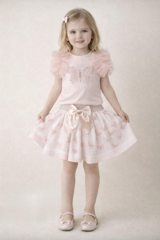 2-Piece Girls Butterfly Pink Skirt Set