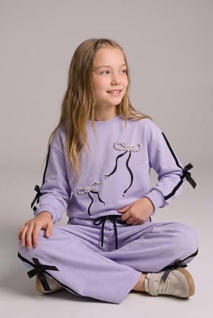 Purple Sweatsuit with Black Bows Set