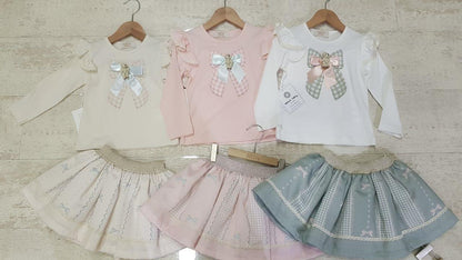 Baby Girl Pink Set Bow with bear long sleeve shirt and skirt