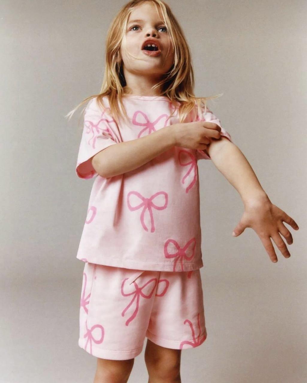 Pink Bow Oversize Tshirt with Shorts Set