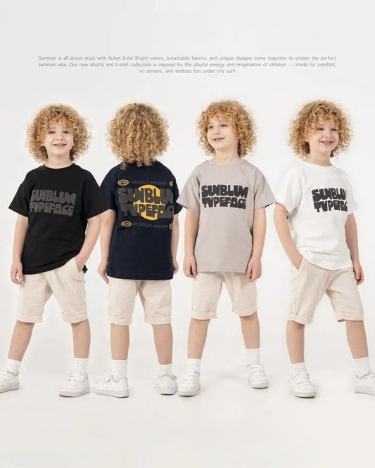 Boys Navy Sunbum Tshirt and Linnen Shorts Set