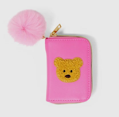 Hot Pink Teddy Pom Pom Zip Wallet