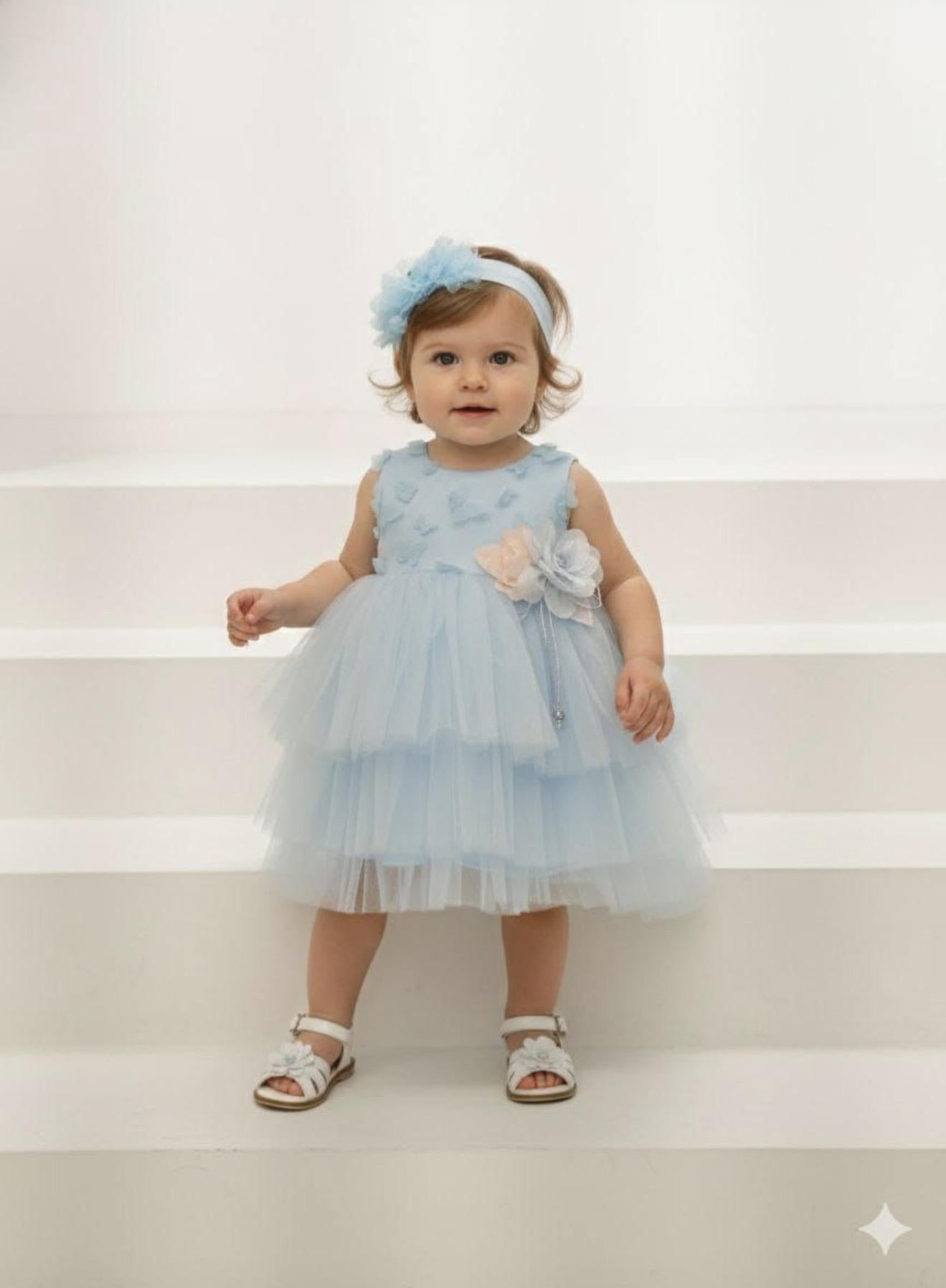 Baby Girl Blue Tulle Dress with Headband